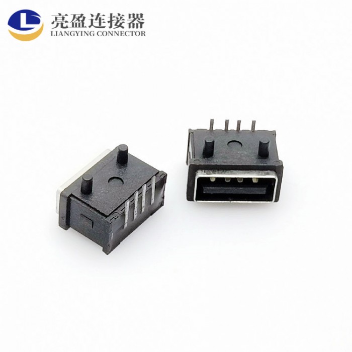 USB2.0母座 A母防水 有柱90度插板DIP无固定脚4p