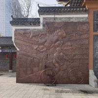 吉林红铜景人物浮雕 街头立体艺术自行车摆件
