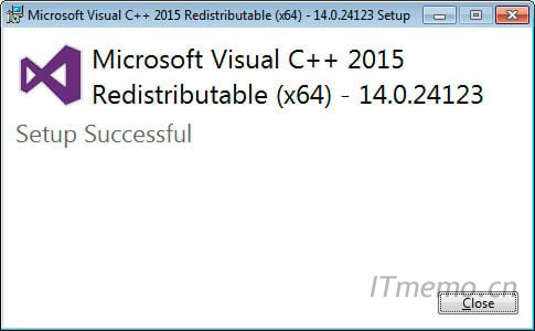 Microsoft Visual C++2015 可再发行组件 如果 Windows 提示您允许程序进行更改或继续，请单击 是 或允许按钮。 完成后，程序将显示一条消息，说明已成功安装。