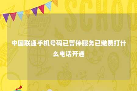 中国联通手机号码已暂停服务已缴费打什么电话开通