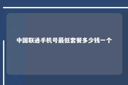 中国联通手机号最低套餐多少钱一个